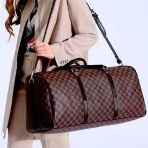 Checkered Travel PU Leather Oversized Weekender Duffel Bag